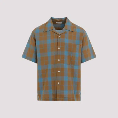 Shop Universal Works Light Blue Sand Camp Cotton Shirt In Brown