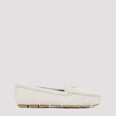 Shop Prada Light Grey Suede Goat Leather Loafers In Nude & Neutrals