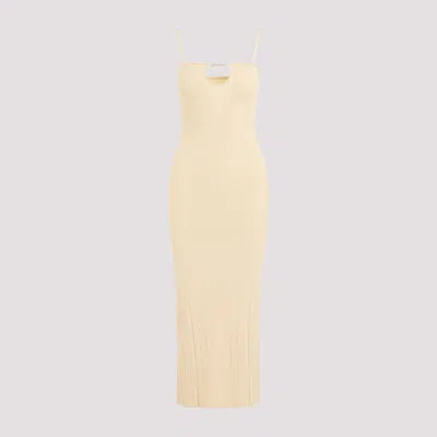 Shop Jacquemus Light Ivory La Robe Sierra Bretelles Viscose Midi Dress In Nude & Neutrals