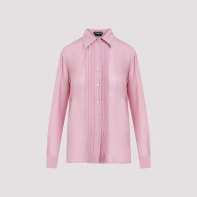 Shop Tom Ford Light Pink Silk Batiste Shirt In Pink & Purple
