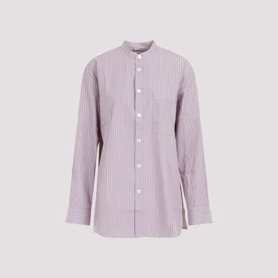 Shop Birkenstock 1774 X Tekla Mauve Stripes Organic Cotton Sleeping Shirt In Pink & Purple