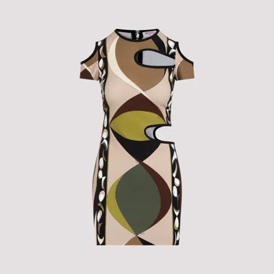 Shop Pucci Multicolor Cut-out Mini Dress In Brown