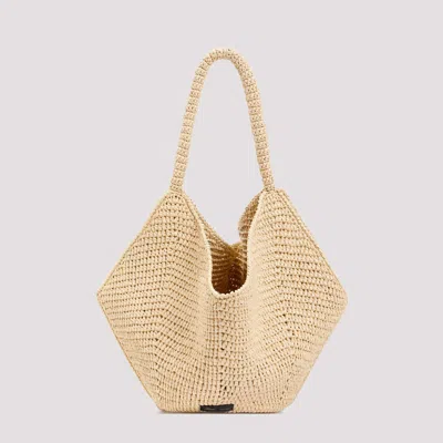 Shop Khaite Natural Lotus Medium Raffia Handbag In Nude & Neutrals