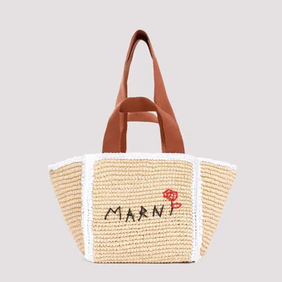 Shop Marni Natural Shopping Small Viscose Handbag In Nude & Neutrals