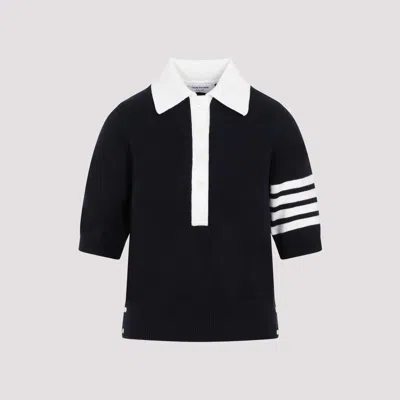 Shop Thom Browne Navy Blue Cotton Hector Icon Jersey Stitch Intarsia Polo