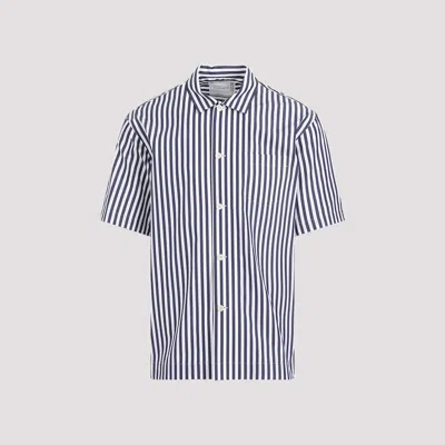 Shop Sacai Navy Blue Stripe Shirt
