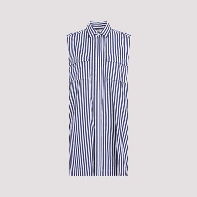 Shop Sacai Navy Blue Stripes Cotton Thomas Mason Dress