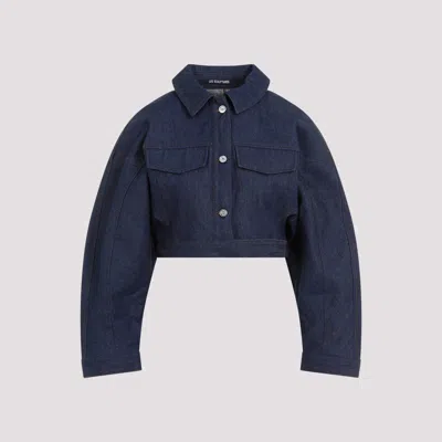 Shop Jacquemus Navy Brown La Veste De-nimes Obra Regenerative Cotton Jacket In Blue