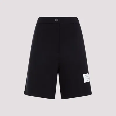 Shop Thom Browne Navy High Waisted Virgin Wool Shorts In Blue
