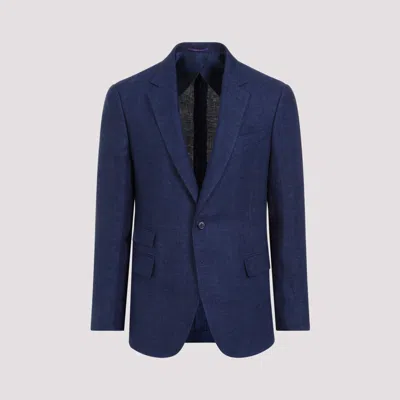 Shop Ralph Lauren Purple Label Navy Single Breasted Linen Jacket In Blue
