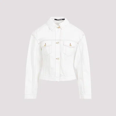 Shop Jacquemus Off White Brown La Veste De-nimes Regenerative Cotton Jacket