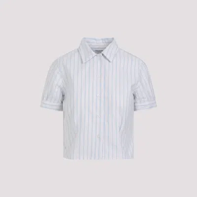 Shop Thom Browne Orange Short Sleeves Tucked Cotton Blouse In Blue