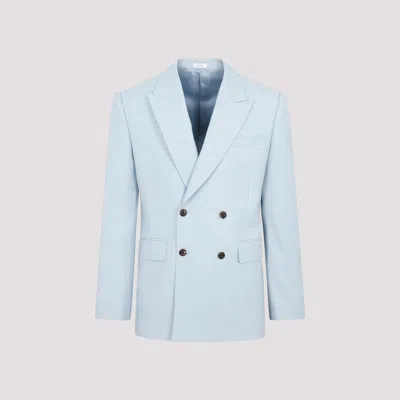 Shop Alexander Mcqueen Pale Blue Neat Shoulder Jacket