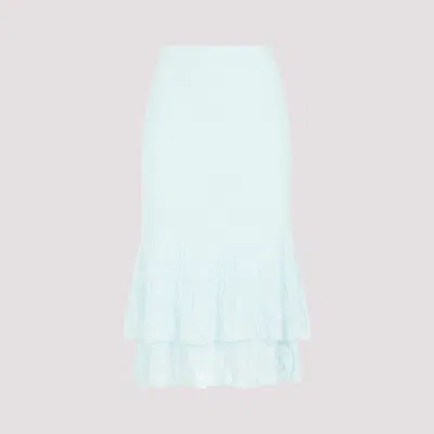 Shop Bottega Veneta Pale Turquoise Cotton Midi Skirt In Blue