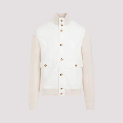 Shop Brunello Cucinelli Panama White Nappa Leather Jacket In Nude & Neutrals