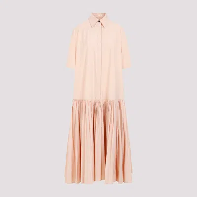 Shop Jil Sander Pink Cotton Midi Dress In Nude & Neutrals