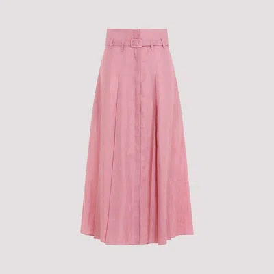 Shop Gabriela Hearst Pink Dugald Linen Midi Skirt In Pink & Purple