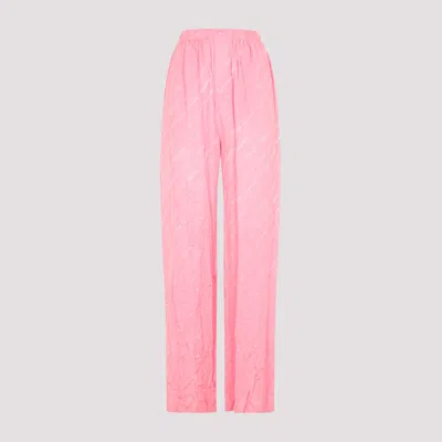 Shop Balenciaga Pink Silk Logoed Pants In Pink & Purple
