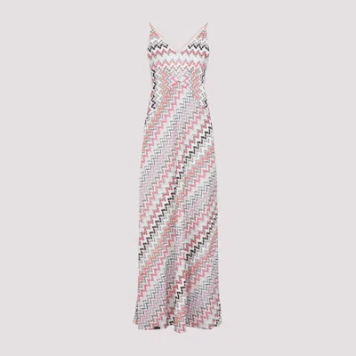 Shop Missoni Pink White Viscose Long Dress In Multicolour
