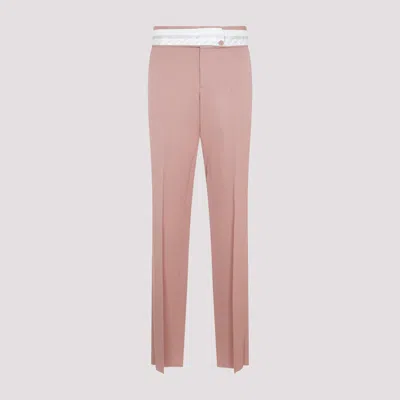Shop Dior Pink Wool Pants With Turned-down Waistband In Pink & Purple
