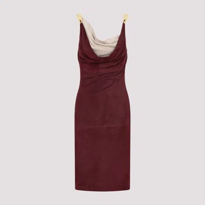 Shop Bottega Veneta Red Fluid Suede Midi Dress With Metal Detail