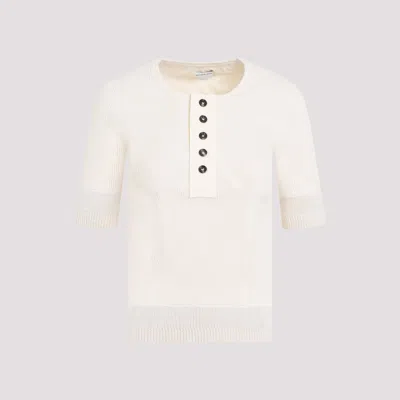 Shop Bottega Veneta Sea Salt White Cotton Rib T-shirt