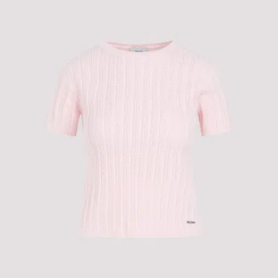 Shop Erdem Shell Pink Cotton Short Sleeve Crew Neck Knit Top In Nude & Neutrals