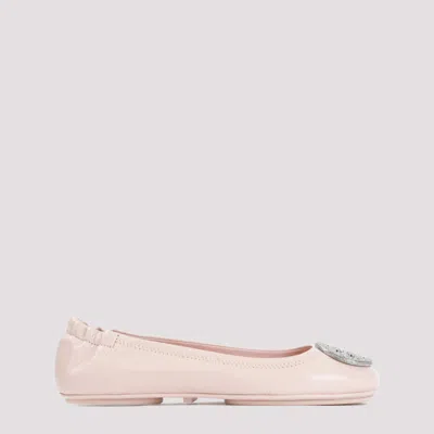 Shop Tory Burch Shell Pink Ovine Leather Minnie Pave Ballerina In Nude & Neutrals