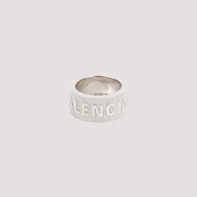 Shop Balenciaga Shiny Silver Logo Hoop Ring In Metallic