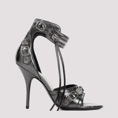 Shop Balenciaga Steel Grey Silver Sheep Leather Cagole H110 Sandals In Metallic