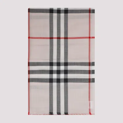 Shop Burberry Stone Check Wool And Silk Check Scarf In Nude & Neutrals