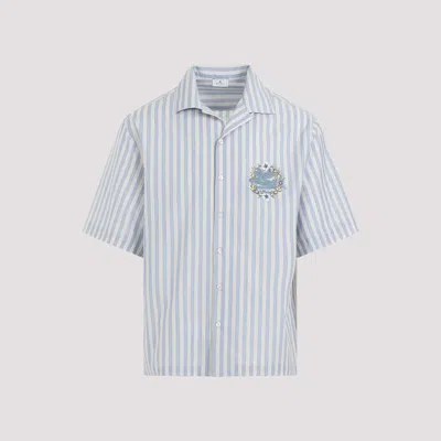 Shop Etro Striped Bowling Cotton Shirt In Blue