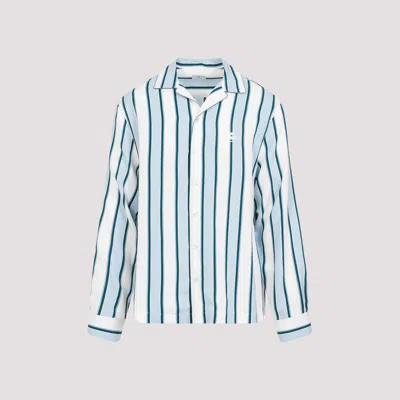 Shop Etro Striped Bowling Viscose Shirt In Blue