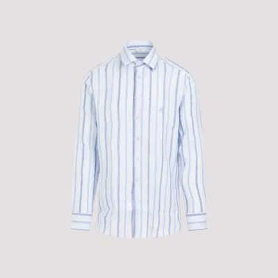 Shop Etro Striped Roma Linen Shirt In Blue