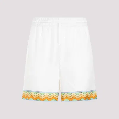 Shop Casablanca White Afro Cubism Silk Shorts