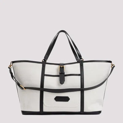 Shop Tom Ford White And Black East West Cotton Tote Bag