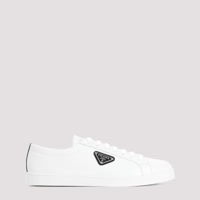 Shop Prada White And Black Iane Calf Leather Sneakers