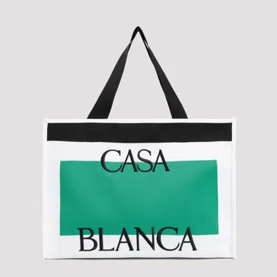 Shop Casablanca White And Green Knitted Polyester Shopper Bag