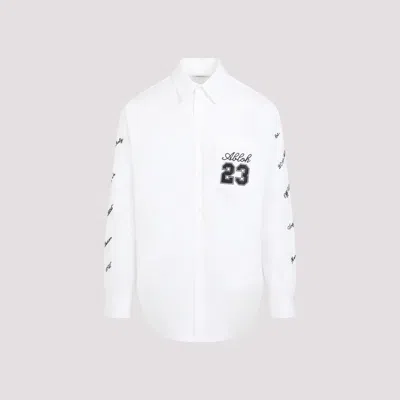 Shop Off-white White Black 23 Logo Heavycot Cotton Overshirt
