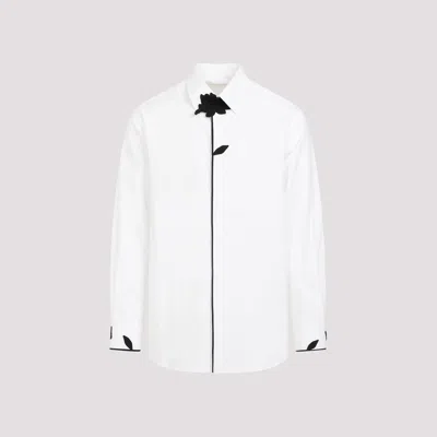 Shop Valentino White Black Flowers Detail Ls Cotton Shirt