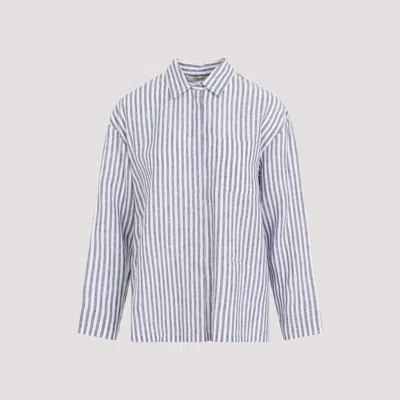 Shop Max Mara's White Blue Renania Striped Linen Shirt