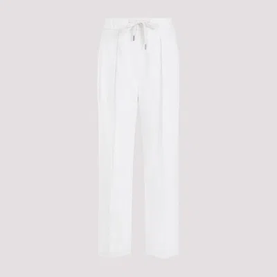 Shop Brunello Cucinelli White Cotton Linen Pants In Nude & Neutrals