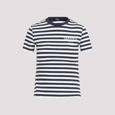 Shop Versace White Cotton Nautical Stripes T-shirt