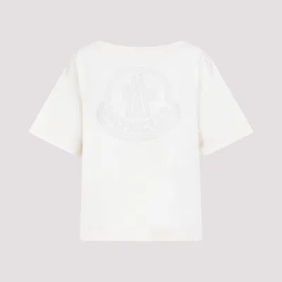 Shop Moncler White Cotton T-shirt In Nude & Neutrals