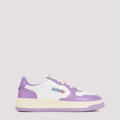 Shop Autry White Lilac Medalis Low Bicolor Leather Sneakers