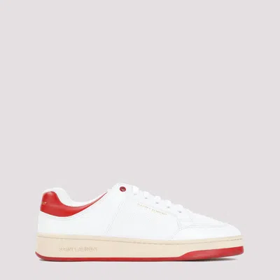 Shop Saint Laurent White Red Sl61 Calf Leather Sneakers