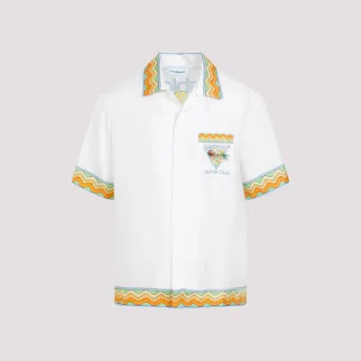 Shop Casablanca White Silk Printed Shirt