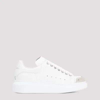 Shop Alexander Mcqueen White Silver Leather Sneakers
