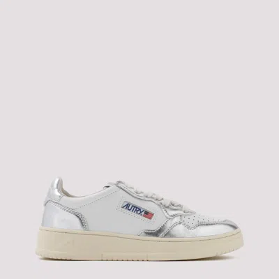 Shop Autry White Silver Medalist Bicolor Leather Sneakers