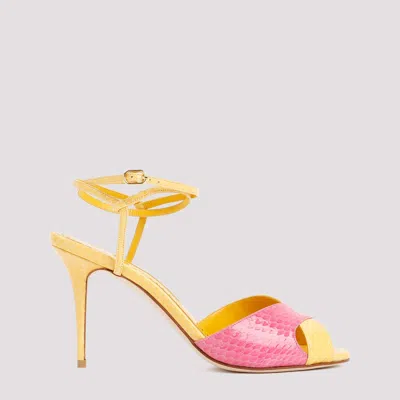 Shop Manolo Blahnik Yellow And Pink Mumbi Sandal In Yellow & Orange